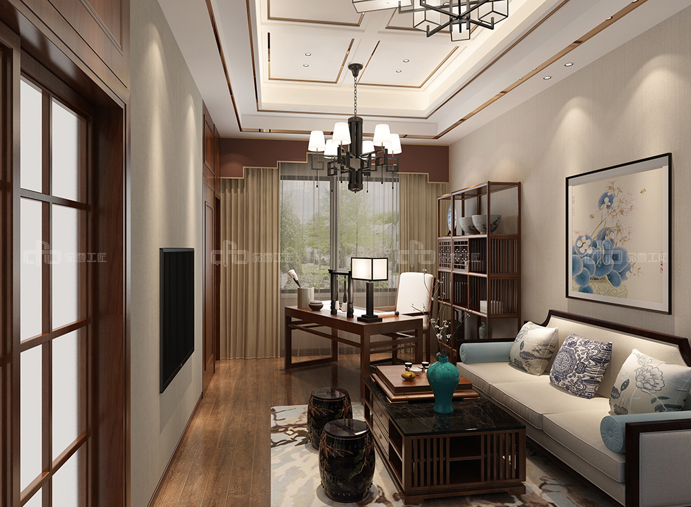 整木定制花鳥古韻新中式風(fēng)格，別墅全屋效果圖(圖9)
